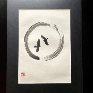 Black sun and 2 crows sumi-e
